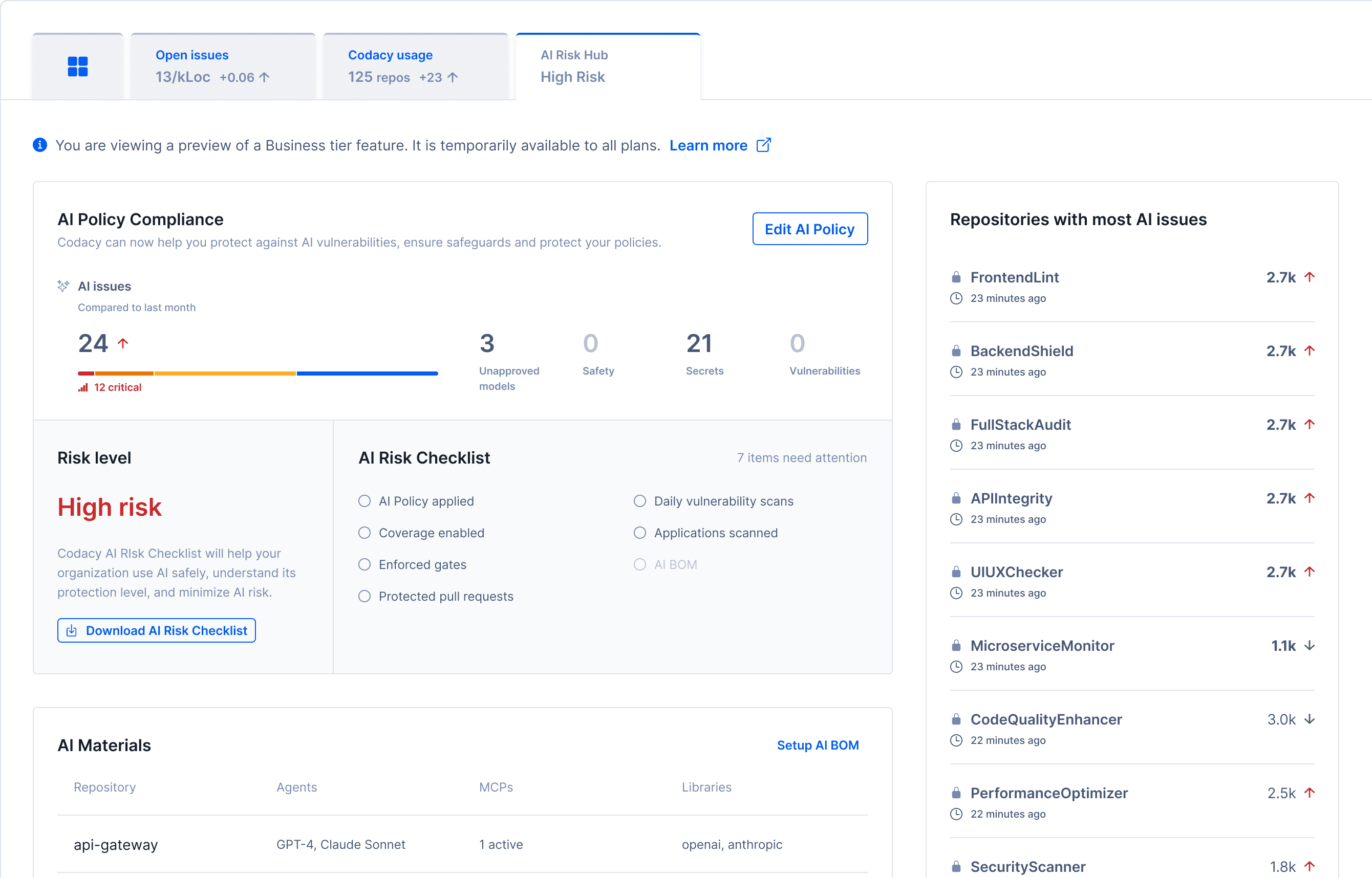 AI Risk Hub dashboard